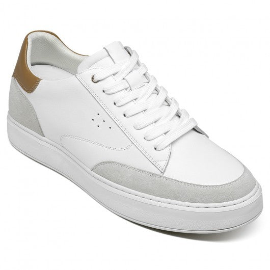 9-LIONS height increasing casual shoes sneakers - white men's leather casual lift shoes 2.36 inches / 6cm