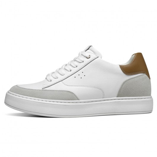 9-LIONS height increasing casual shoes sneakers - white men's leather casual lift shoes 2.36 inches / 6cm