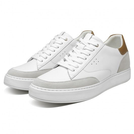9-LIONS height increasing casual shoes sneakers - white men's leather casual lift shoes 2.36 inches / 6cm