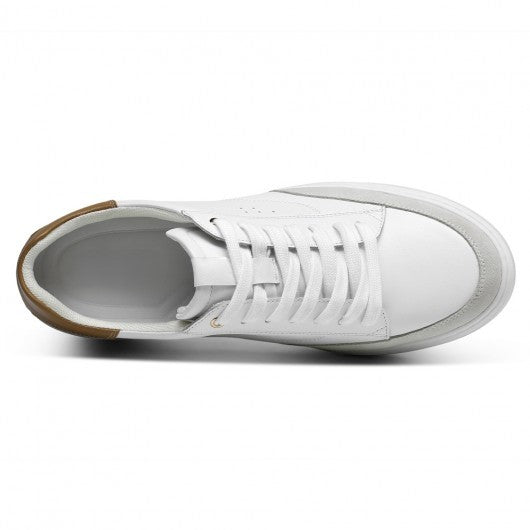 9-LIONS height increasing casual shoes sneakers - white men's leather casual lift shoes 2.36 inches / 6cm