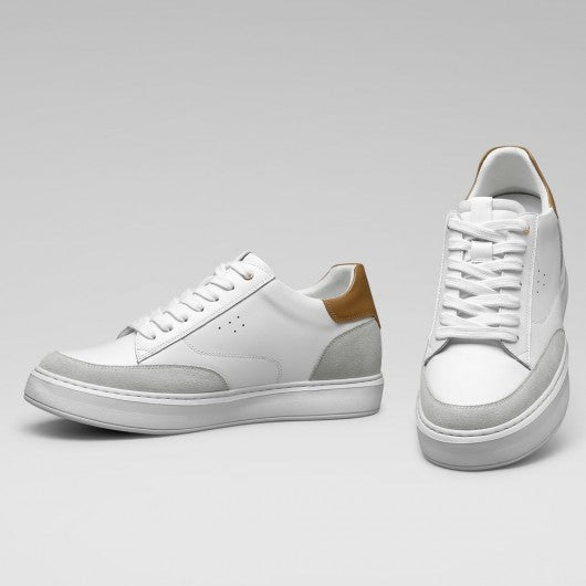 9-LIONS height increasing casual shoes sneakers - white men's leather casual lift shoes 2.36 inches / 6cm