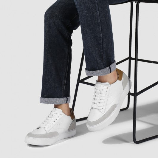 9-LIONS height increasing casual shoes sneakers - white men's leather casual lift shoes 2.36 inches / 6cm
