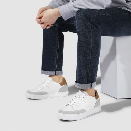9-LIONS height increasing casual shoes sneakers - white men's leather casual lift shoes 2.36 inches / 6cm
