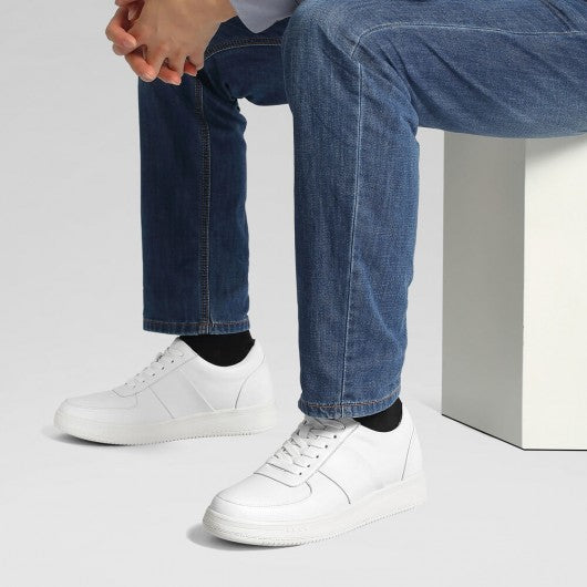 9-LIONS Height Increasing Shoes For Men - Casual Elevator Shoes - Cowhide Leather Men's White Shoes 2.36 Inches / 6 CM