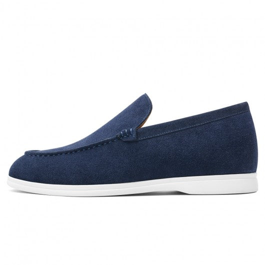 9-LIONS Men's Elevator Shoes - Navy Suede Apron toe Loafer Shoes that Make You Taller 5 CM / 1.95 Inches