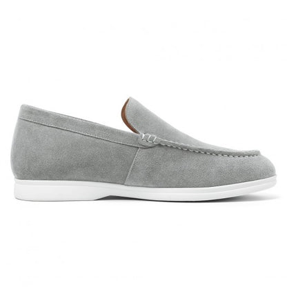 9-LIONS Elevator Shoes for Men - Gray Suede Apron toe Loafer Shoes that Make You Taller 5 CM / 1.95 Inches