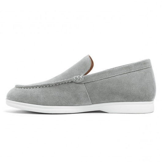 9-LIONS Elevator Shoes for Men - Gray Suede Apron toe Loafer Shoes that Make You Taller 5 CM / 1.95 Inches