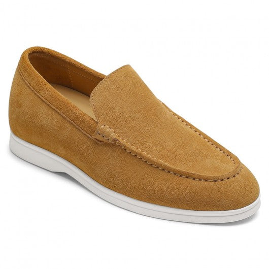 9-LIONS Hidden Heel Shoes for Men - Brown Suede Apron toe Loafer Shoes that Make You Taller 5 CM / 1.95 Inches