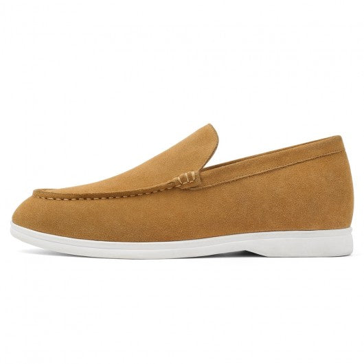 9-LIONS Hidden Heel Shoes for Men - Brown Suede Apron toe Loafer Shoes that Make You Taller 5 CM / 1.95 Inches