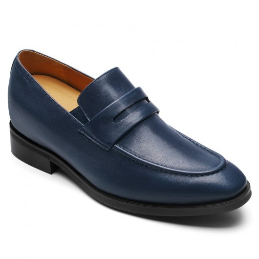 9-LIONS Height Increasing Dress Shoes - Blue Leather Slip-On Loafers 7CM | 2.76 Inches