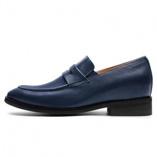 9-LIONS Height Increasing Dress Shoes - Blue Leather Slip-On Loafers 7CM | 2.76 Inches
