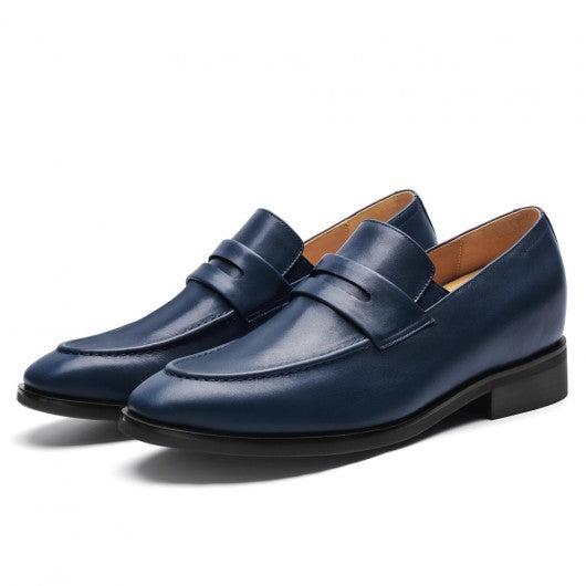 9-LIONS Height Increasing Dress Shoes - Blue Leather Slip-On Loafers 7CM | 2.76 Inches