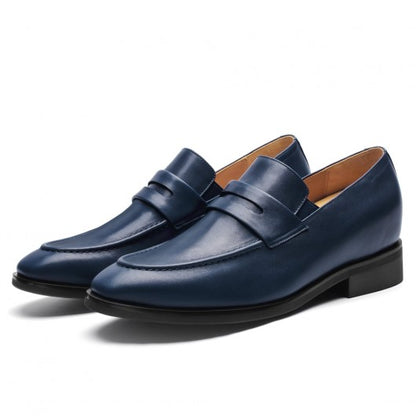 9-LIONS Height Increasing Dress Shoes - Blue Leather Slip-On Loafers 7CM | 2.76 Inches
