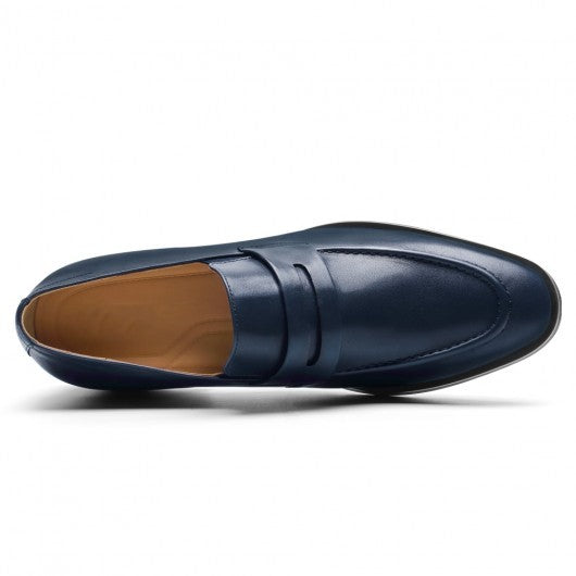 9-LIONS Height Increasing Dress Shoes - Blue Leather Slip-On Loafers 7CM | 2.76 Inches