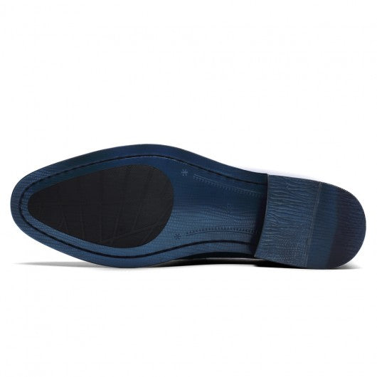 9-LIONS Height Increasing Dress Shoes - Blue Leather Slip-On Loafers 7CM | 2.76 Inches