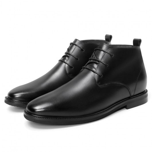9-LIONS Height Increasing Boots - Black Leather Men's Dress Boots 2.36 Inches / 6CM