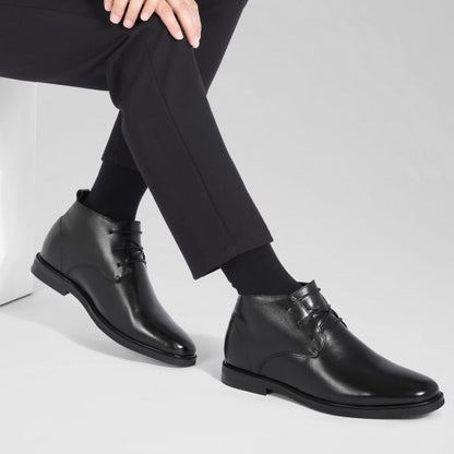 9-LIONS Height Increasing Boots - Black Leather Men's Dress Boots 2.36 Inches / 6CM