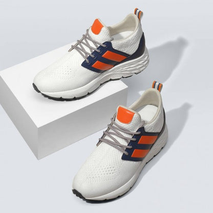9-LIONS Elevator Shoes For Men - Causal High Heeled Sneakers White Breathable Knit 3.15 Inches / 8 CM