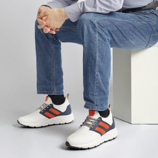 9-LIONS Elevator Shoes For Men - Causal High Heeled Sneakers White Breathable Knit 3.15 Inches / 8 CM
