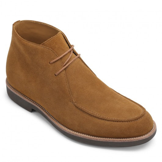 9-LIONS Chukka elevator boots - handcrafted brown suede men's height increasing casual boots 7 CM / 2.76 Inches