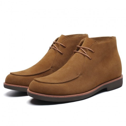9-LIONS Chukka elevator boots - handcrafted brown suede men's height increasing casual boots 7 CM / 2.76 Inches
