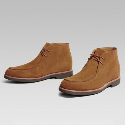 9-LIONS Chukka elevator boots - handcrafted brown suede men's height increasing casual boots 7 CM / 2.76 Inches
