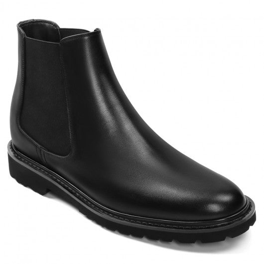 9-LIONS Mens Elevator Boots - Black Leather Men's Chelsea Boots 3.15 Inches / 8CM