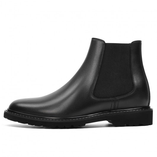 9-LIONS Mens Elevator Boots - Black Leather Men's Chelsea Boots 3.15 Inches / 8CM