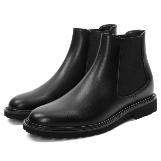 9-LIONS Mens Elevator Boots - Black Leather Men's Chelsea Boots 3.15 Inches / 8CM