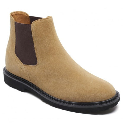 9-LIONS Mens Height Increasing Boots - Brown Suede Leather Chelsea Boots 8CM / 3.15 Inches