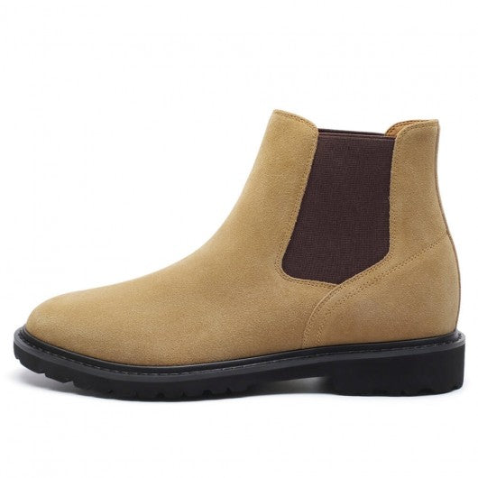 9-LIONS Mens Height Increasing Boots - Brown Suede Leather Chelsea Boots 8CM / 3.15 Inches