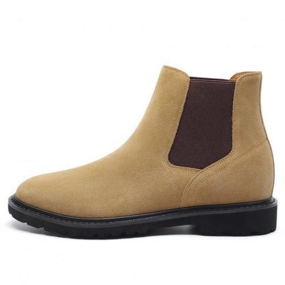 9-LIONS Mens Height Increasing Boots - Brown Suede Leather Chelsea Boots 8CM / 3.15 Inches