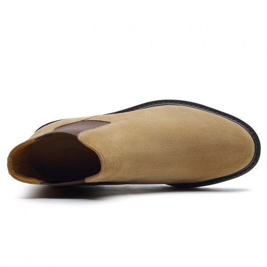9-LIONS Mens Height Increasing Boots - Brown Suede Leather Chelsea Boots 8CM / 3.15 Inches