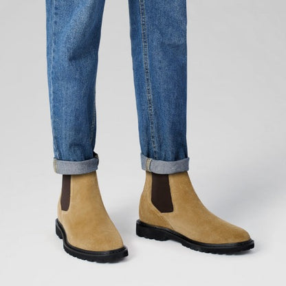 9-LIONS Mens Height Increasing Boots - Brown Suede Leather Chelsea Boots 8CM / 3.15 Inches