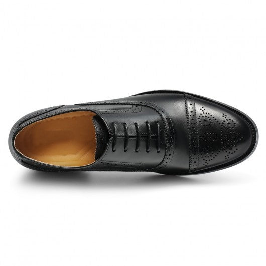 9-LIONS Men's Height Increasing Dress Shoes - Black Calfskin Elevator Shoes For Men 2.36 Inches / 6 CM