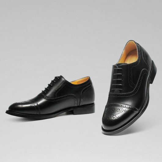 9-LIONS Men's Height Increasing Dress Shoes - Black Calfskin Elevator Shoes For Men 2.36 Inches / 6 CM