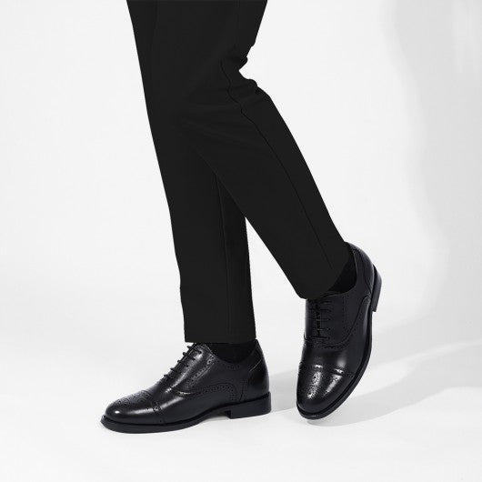 9-LIONS Men's Height Increasing Dress Shoes - Black Calfskin Elevator Shoes For Men 2.36 Inches / 6 CM