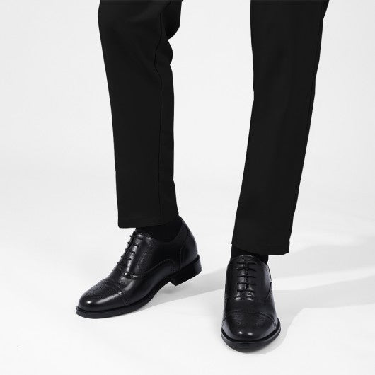 9-LIONS Men's Height Increasing Dress Shoes - Black Calfskin Elevator Shoes For Men 2.36 Inches / 6 CM