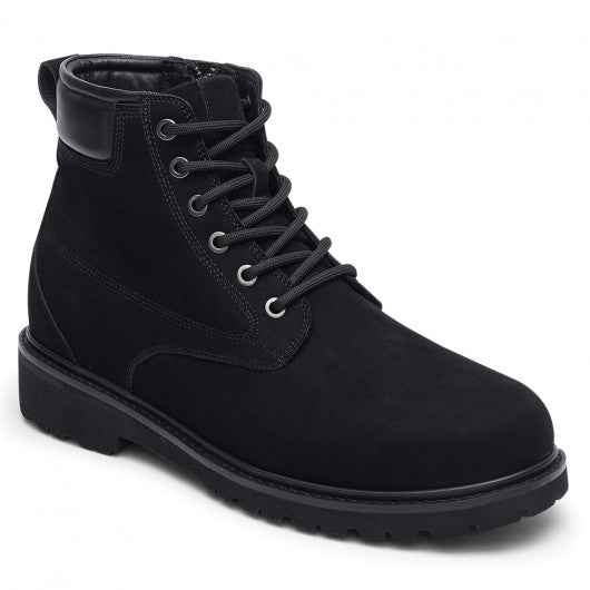 9-LIONS men's elevator shoes - high heel men boots - black nubuck leather boots with zipper 7CM / 2.76 Inches
