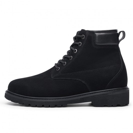 9-LIONS men's elevator shoes - high heel men boots - black nubuck leather boots with zipper 7CM / 2.76 Inches