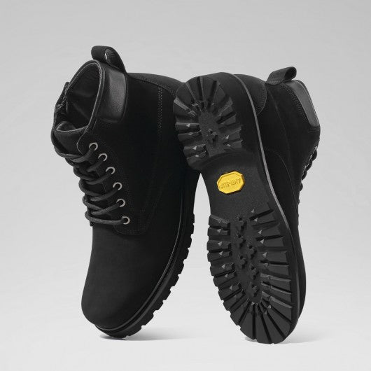 9-LIONS men's elevator shoes - high heel men boots - black nubuck leather boots with zipper 7CM / 2.76 Inches
