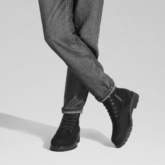 9-LIONS men's elevator shoes - high heel men boots - black nubuck leather boots with zipper 7CM / 2.76 Inches