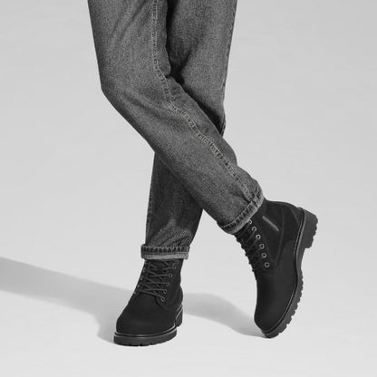 9-LIONS men's elevator shoes - high heel men boots - black nubuck leather boots with zipper 7CM / 2.76 Inches