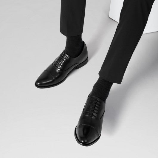 9-LIONS Height Increasing Formal Shoes - Black Leather Men's Oxford Shoes 6CM | 2.36 Inches