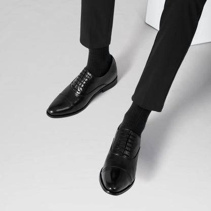 9-LIONS Height Increasing Formal Shoes - Black Leather Men's Oxford Shoes 6CM | 2.36 Inches
