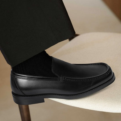 9-LIONS Elevator Shoes For Men - Black Leather Slip-On Business Casual Shoes 5CM / 1.95 Inches