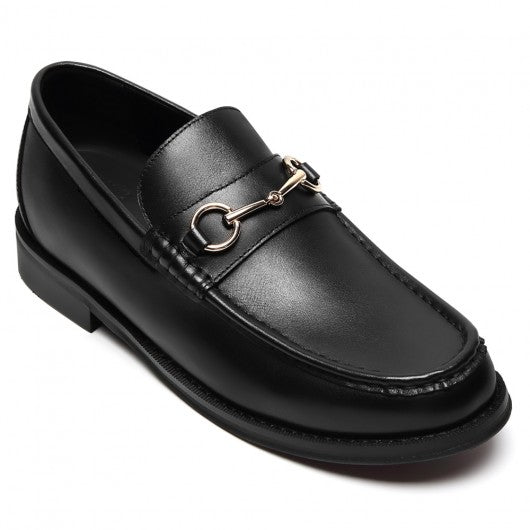 9-LIONS Men's Elevator Loafers - Black Leather Height Increasing Loafer Shoes 5CM / 1.95 Inches
