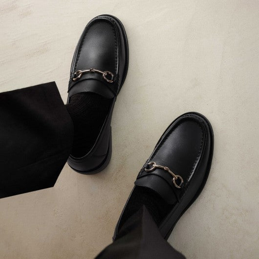 9-LIONS Men's Elevator Loafers - Black Leather Height Increasing Loafer Shoes 5CM / 1.95 Inches