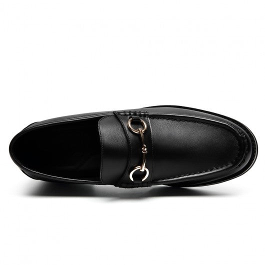 9-LIONS Men's Elevator Loafers - Black Leather Height Increasing Loafer Shoes 5CM / 1.95 Inches