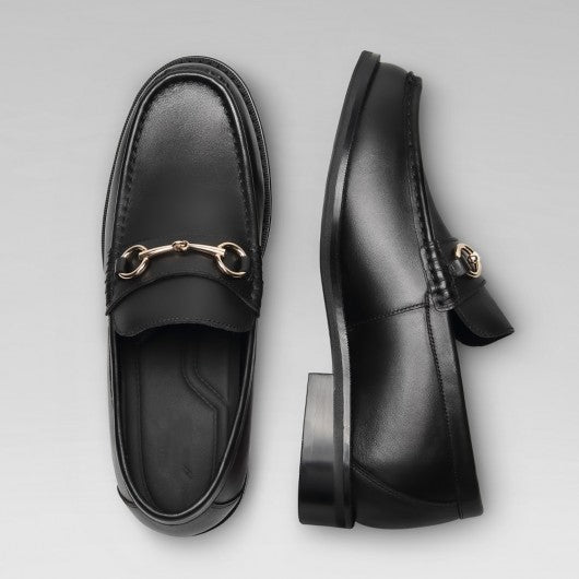 9-LIONS Men's Elevator Loafers - Black Leather Height Increasing Loafer Shoes 5CM / 1.95 Inches